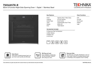 Technika TSO605TX 60cm 5 Function Side Opening Built-In Oven