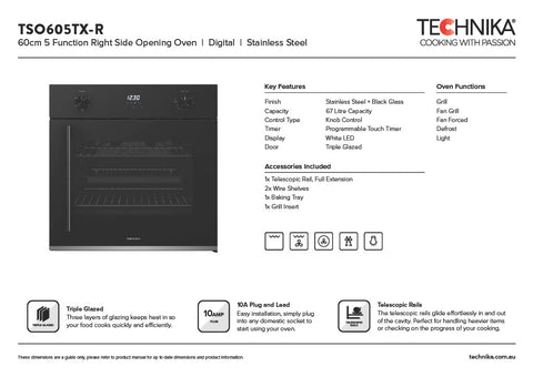 Technika TSO605TX 60cm 5 Function Side Opening Built-In Oven