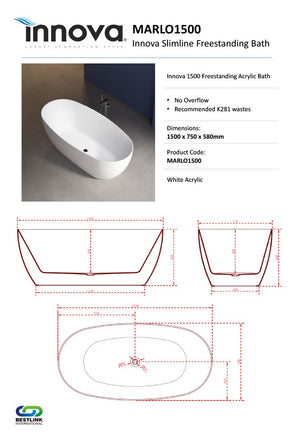 Innova MARLO Slimline Freestanding Acrylic Bath