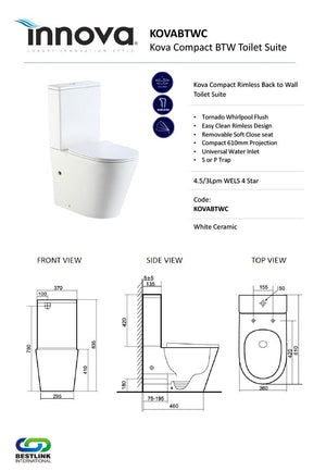 Innova KOVABTWC Kova Compact Tornado Flush Back to Wall Toilet Suite