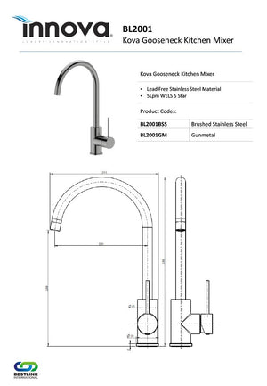 Innova BL2001 Kova Lead Free Gooseneck Curved Sink Mixer