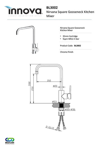 Innova BL3002 Nirvana Sq Gooseneck Kitchen Mixer