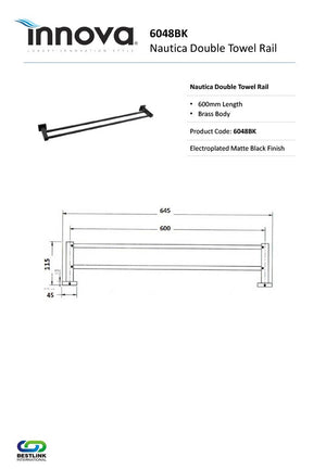 Innova 6048 Nautica 600mm Wide Double Towel Rail