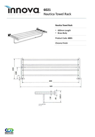 Innova 6021 Nautica 600mm Wide Towel Rack