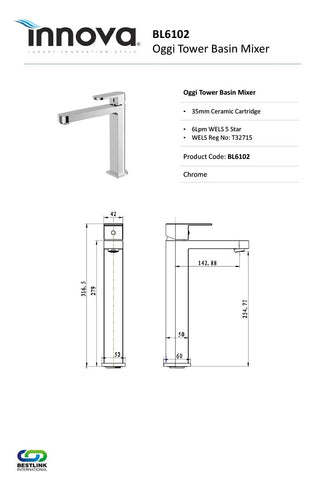 Innova BL6102 Oggi Tower Basin Mixer