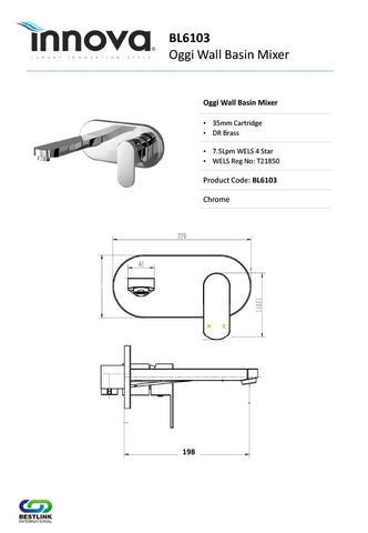 Innova BL6103 Oggi Wall Basin Mixer