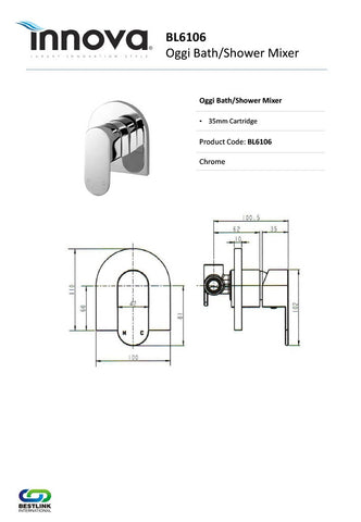 Innova BL6106 Oggi Bath/Shower Mixer