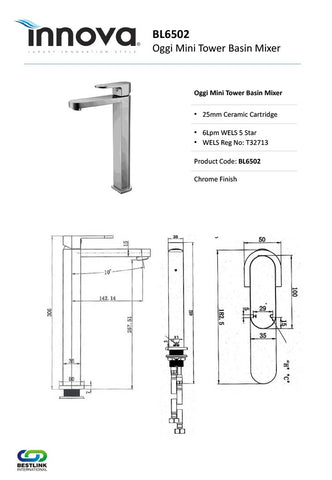 Innova BL6502 Oggi Mini Tower Basin Mixer