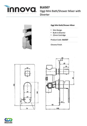 Innova BL6507 Oggi Mini Bath/Shower Mixer with Diverter