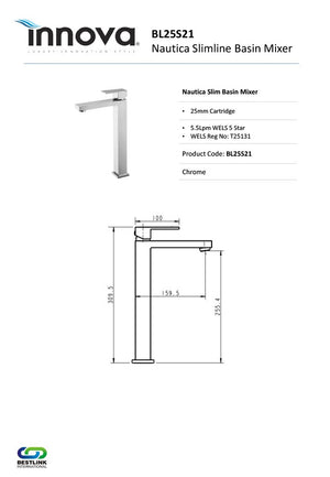 Innova BL25S21 Nautica Slimline Tower Basin Mixer