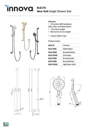 Innova BL6176 New York Single Shower Rail