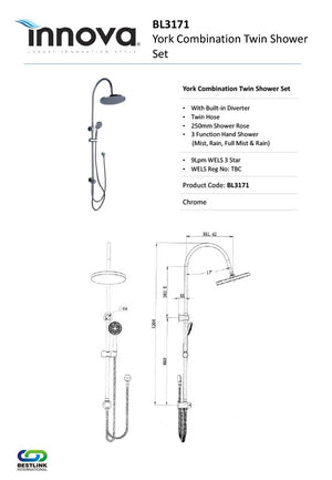 Innova BL3171 York Twin Hose Combination Shower Set