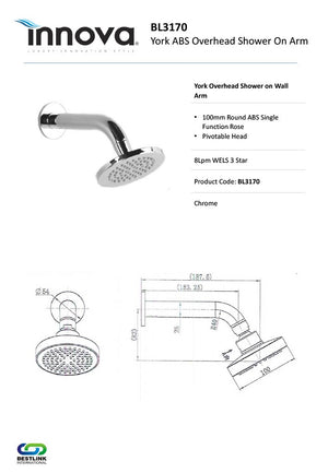 Innova BL3170 York ABS Overhead Shower on Wall