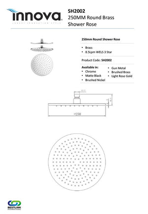 Innova SH2002 Nirvana 250mm Brass Shower Rose