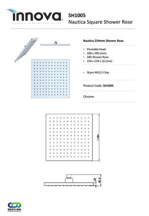 Innova SH1005 Nautica ABS 254mm Square Shower Rose