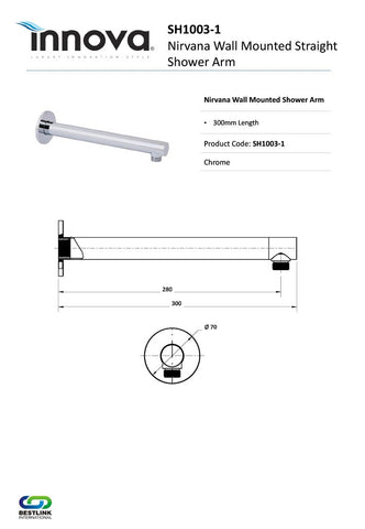 Innova SH10031 Nirvana 300mm Straight Wall Mounted Shower Arm