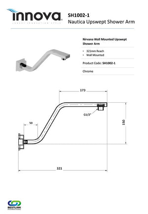 Innova SH10021 Nautica 321mm Upswept Wall Mounted Shower Arm