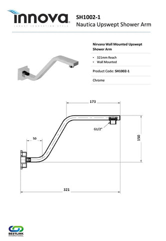 Innova SH10021 Nautica 321mm Upswept Wall Mounted Shower Arm