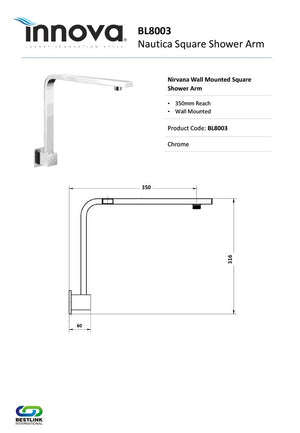 Innova BL8003 Nautica 350mm Wall Mounted Gooseneck Shower Arm