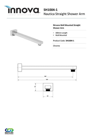 Innova SH10041 Nautica 300mm Straight Wall Mounted Shower Arm