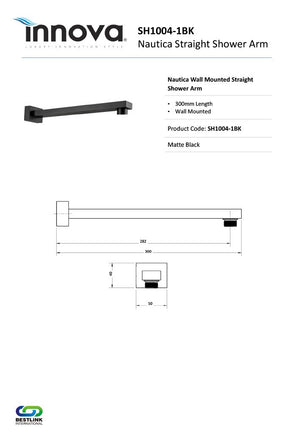 Innova SH10041 Nautica 300mm Straight Wall Mounted Shower Arm