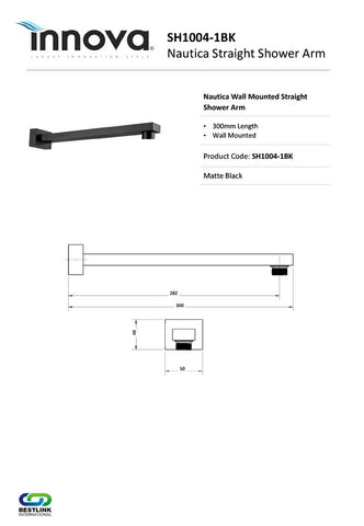 Innova SH10041 Nautica 300mm Straight Wall Mounted Shower Arm