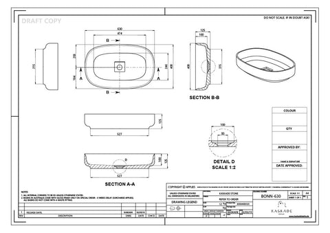 Kaskade BONN630 630mm Bench Mounted Basin