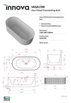 Innova VASA Fluted Freestanding Acrylic Bath