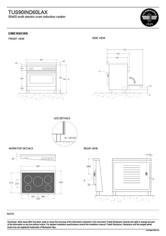 La Germania TUS90IND60LAX 90cm Black Glass/Stainless Steel Multi Electric Oven Induction Cooker