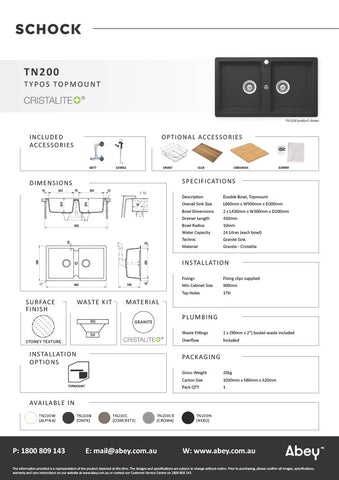 Schock TN200 Typos Double Bowl Granite Sink