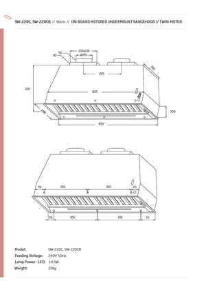 Schweigen SW-220 900mm Non Silent Undermount Rangehood