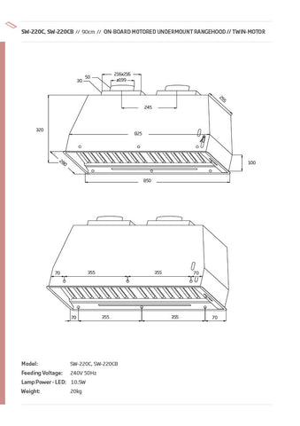 Schweigen SW-220 900mm Non Silent Undermount Rangehood