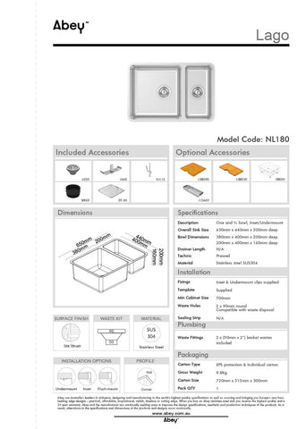 Abey NL200 Lago Double Bowl Sink