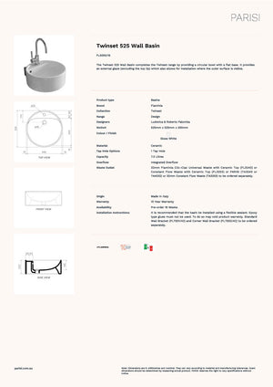 Flaminia New In Box FL5050/1S Twinset 525mm Wide Wall Basin