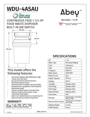 Abey WDU-4ASAU Enviro-Green Waste Machine 1 ¼ HP Built-in Air Switch