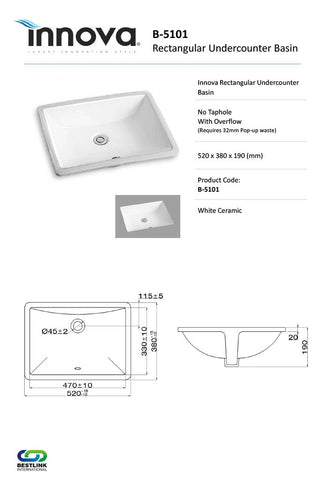 Innova B5101 520mm Under Counter Basin