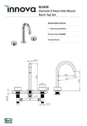 Innova BL3320 Element Hob Mount Basin Tap Set