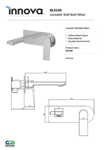 Innova BL4140 Lonsdale Wall Bath Mixer