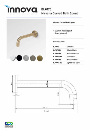 Innova BL7076 Nirvana Curved Wall Bath Spout