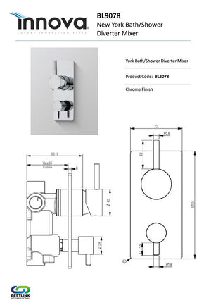 Innova BL9078 New York Bath/Shower Diverter Mixer