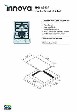 Elfa BLGSW30CF 30cm Gas Cooktop