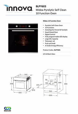 Elfa BLPY603 60cm 10 Function Pyrolytic Self-Clean Oven