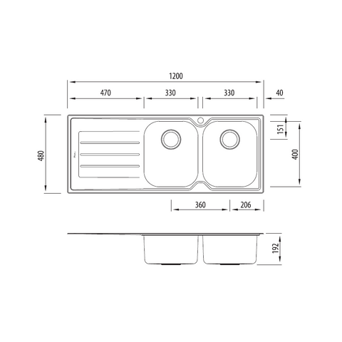 Oliveri FL171/FL172 Flinders Double Bowl Topmount Sink With Drainer