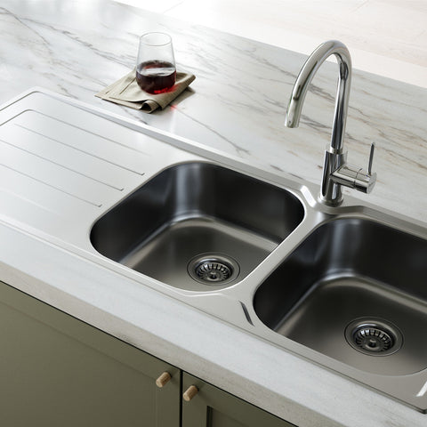 Oliveri FL171/FL172 Flinders Double Bowl Topmount Sink With Drainer