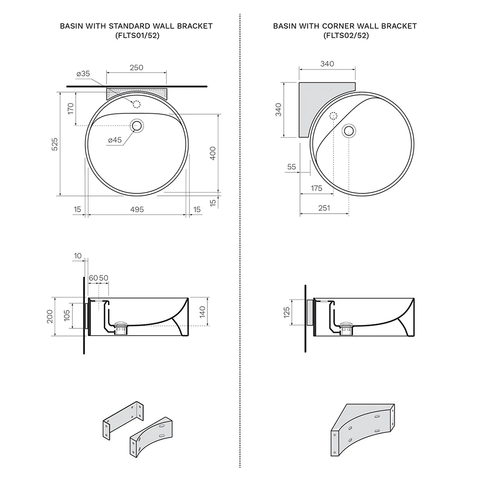 Flaminia FL5050/1S Twinset 525mm Wide Wall Basin