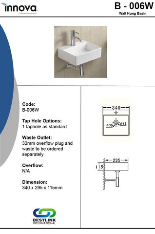 Innova B006W Compact Wall Hung Handwash Basin