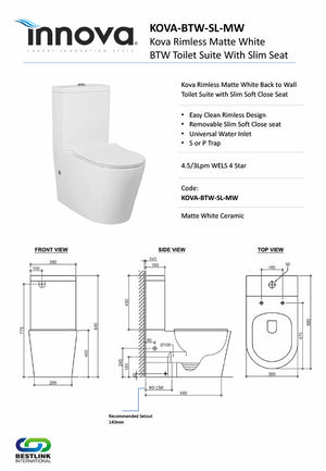 Innova KOVABTWSL Kova Matte White Toilet Suite