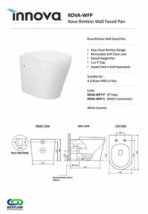 Innova KOVAWFP Kova Rimless Wall Faced Pan