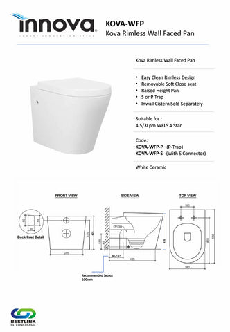 Innova KOVAWFP Kova Rimless Wall Faced Pan