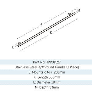 Liebherr 39901527 Stainless Steel 3/4" Round Handle To Suit SUIK & SUIG & SUIKo & EWTdf Models